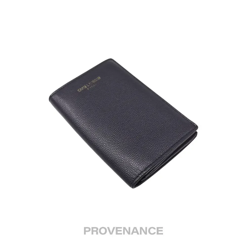 🔴 Saint Laurent Paris SLP Pocket Card Wallet - Navy Leather